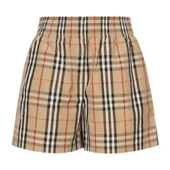 Beige Elastische Shorts met Zakken