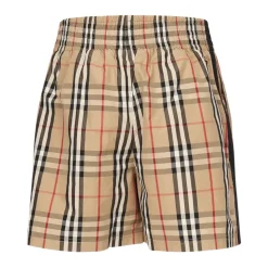 Beige Elastische Shorts met Zakken