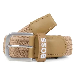 Beige Gevlochten Elastische Riem met Logo
