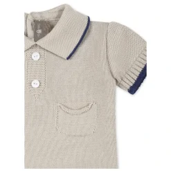 Beige Katoenen Romper met Applicatieknopen