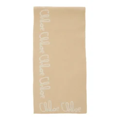 Beige Logo Lettering Katoenmix Sjaal