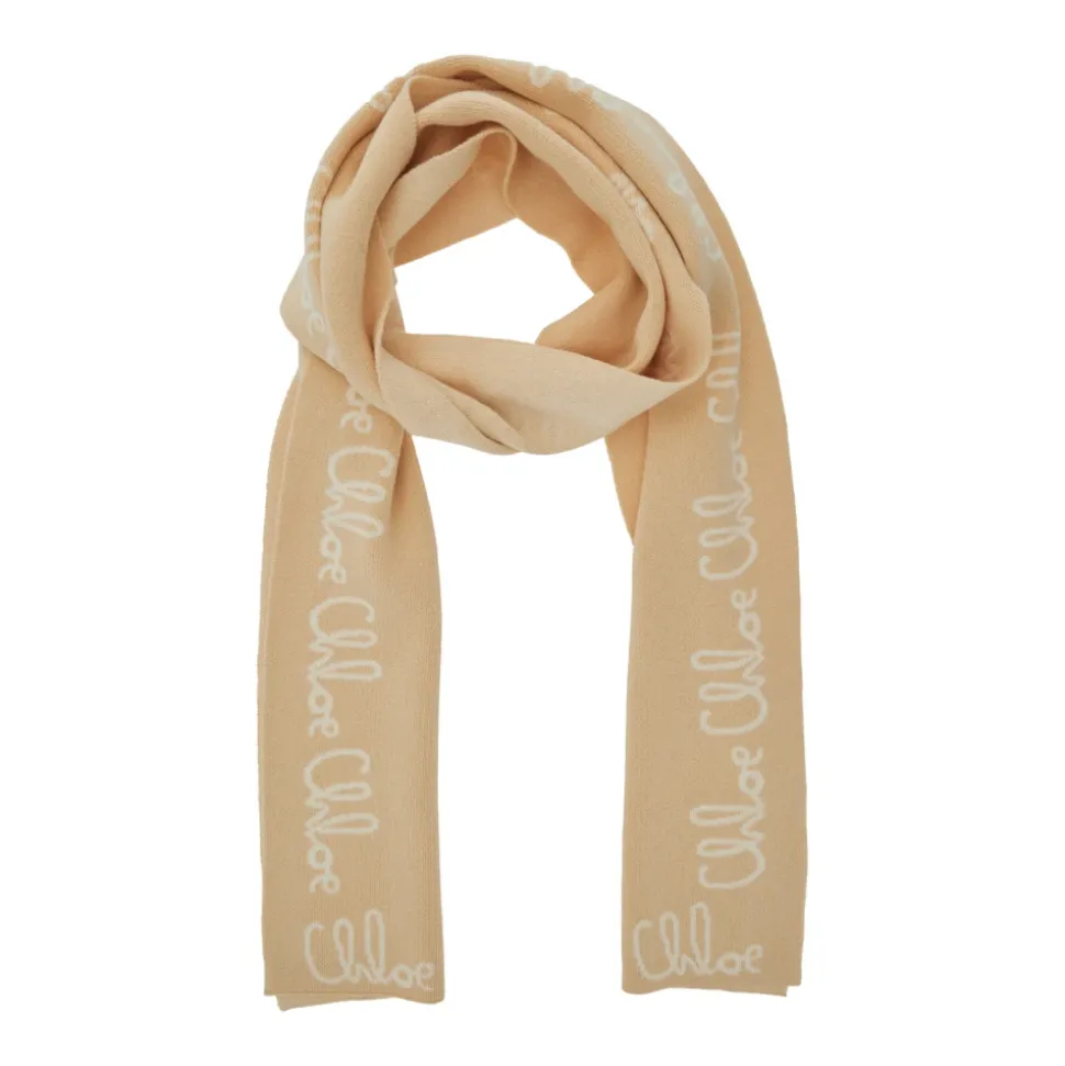 Beige Logo Lettering Katoenmix Sjaal