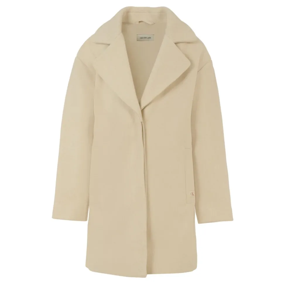 Beige Stoffen Jas met Reverskraag