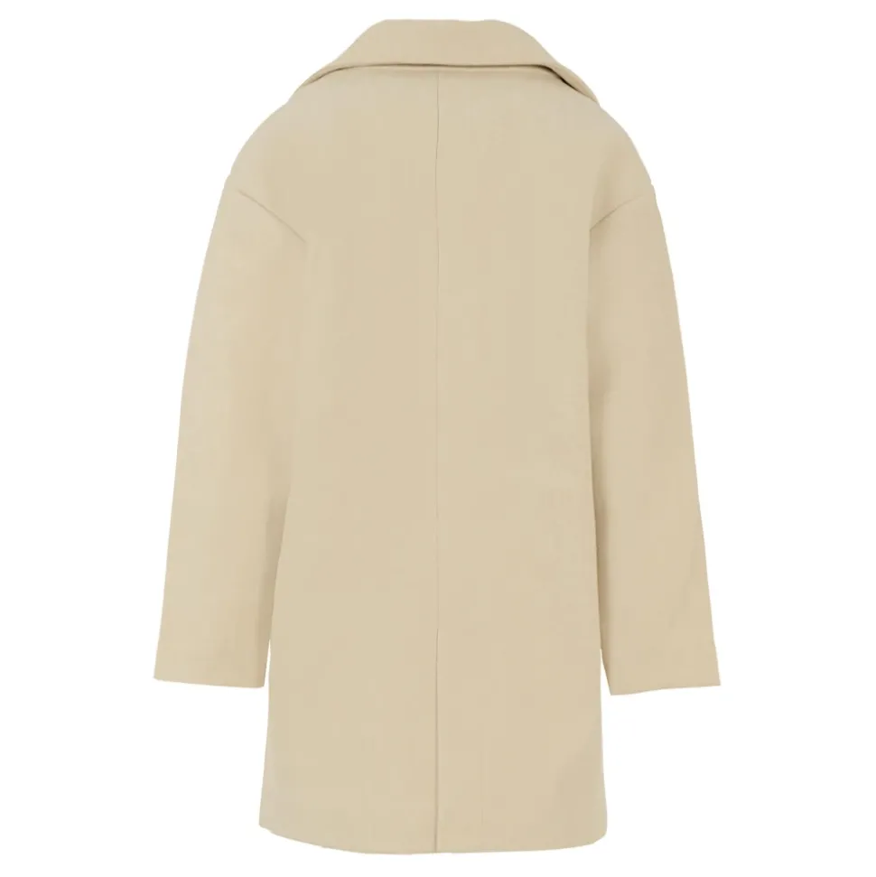 Beige Stoffen Jas met Reverskraag