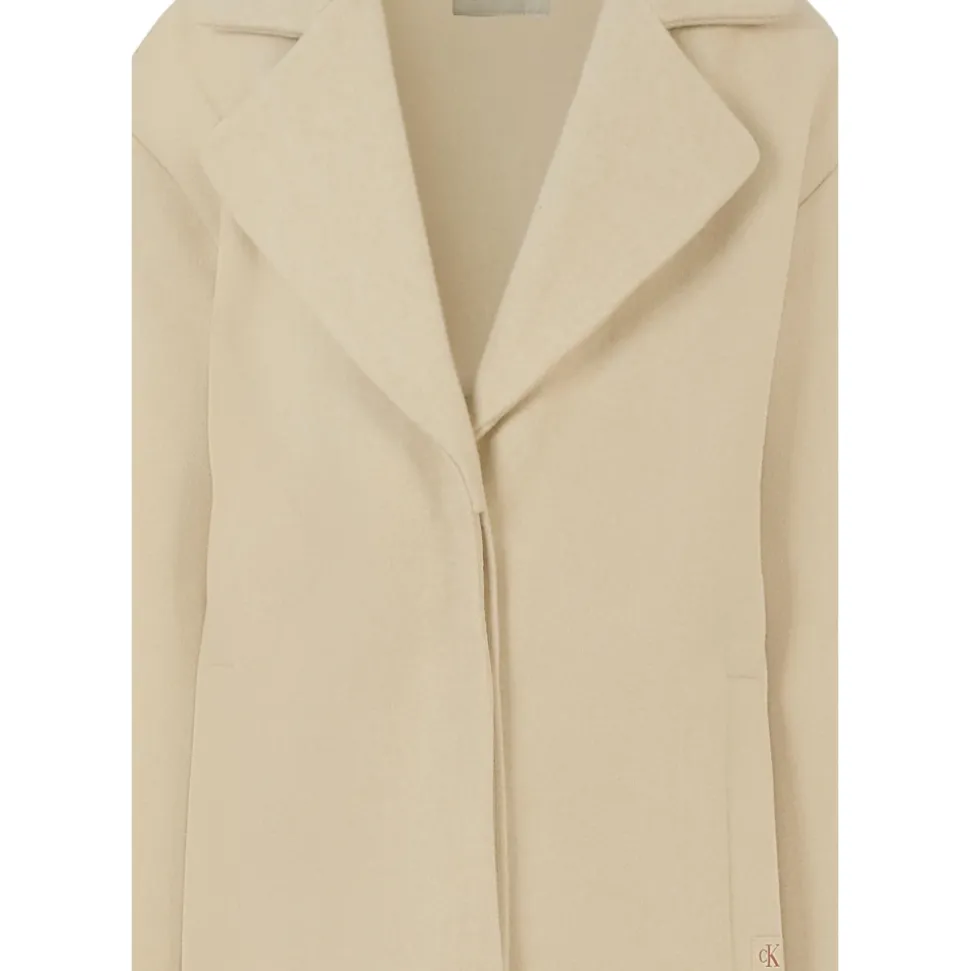 Beige Stoffen Jas met Reverskraag