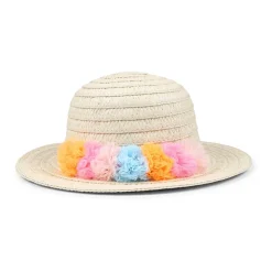 Beige Strohoed met Tule Ruches