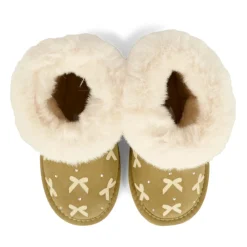 Beige Suède Enkellaarzen met Nepbont