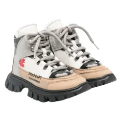 Beige/Grijze Kinderen Leren Enkellaarzen