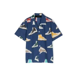 Blauw Bowling Shirt met Skel Sneaker Print