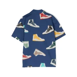 Blauw Bowling Shirt met Skel Sneaker Print
