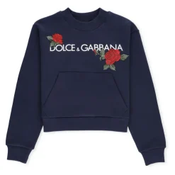 Blauw Katoenen Meisjes Sweatshirt met Roos