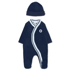 Blauwe Chenille Babypak en Hoed Set