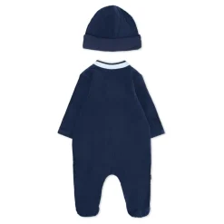 Blauwe Chenille Babypak en Hoed Set