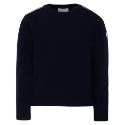 Blauwe Crew Neck Sweater met Gestreept Detail