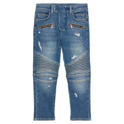 Blauwe denim biker jeans