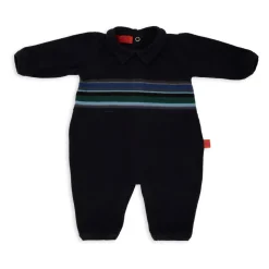 Blauwe Fleece Romper met Gestreepte Band