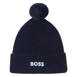 Blauwe Gebreide Baby Muts met Nep Shearling Voering