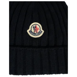Blauwe Geribbelde Wollen Beanie Muts