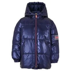 Blauwe Gewatteerde Donsjas met Capuchon