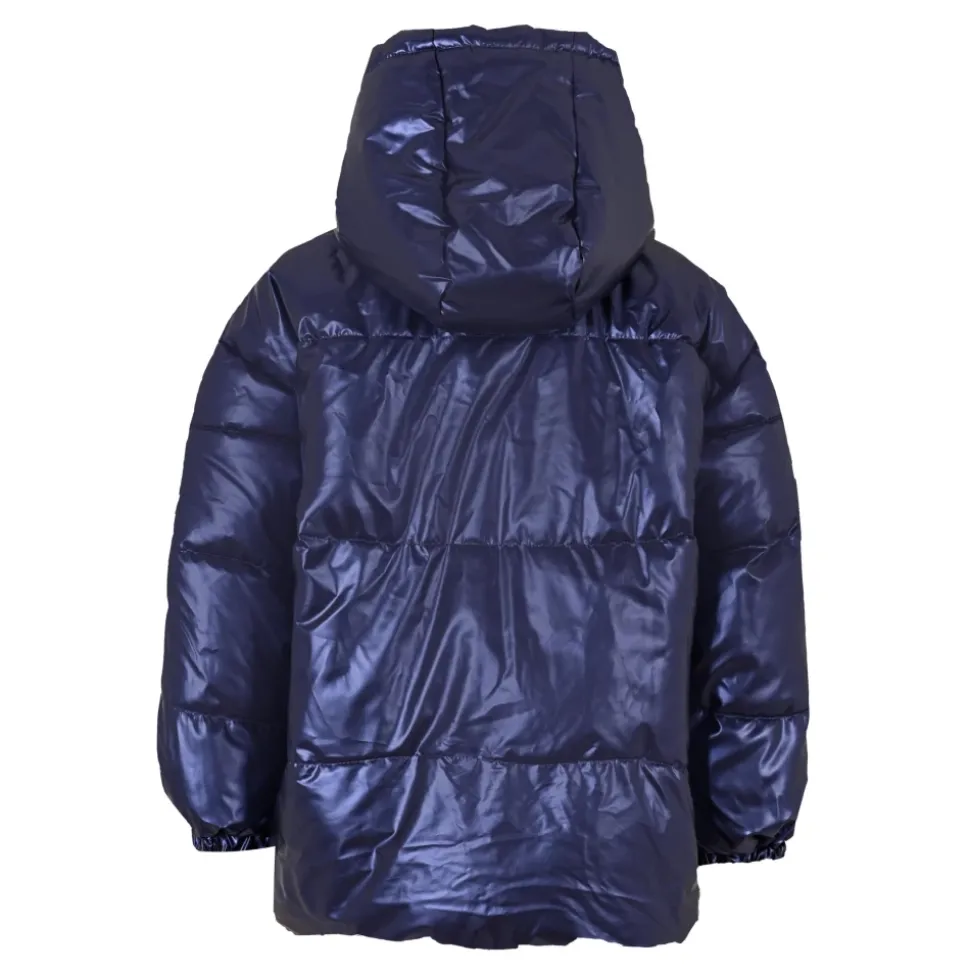 Blauwe Gewatteerde Donsjas met Capuchon