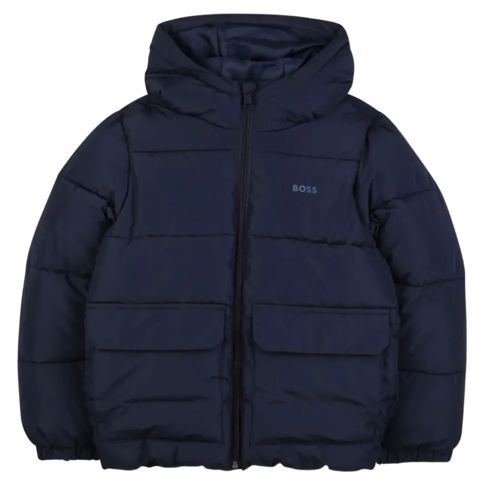 Blauwe Gewatteerde Jas met Capuchon