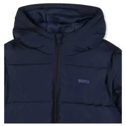 Blauwe Gewatteerde Jas met Capuchon