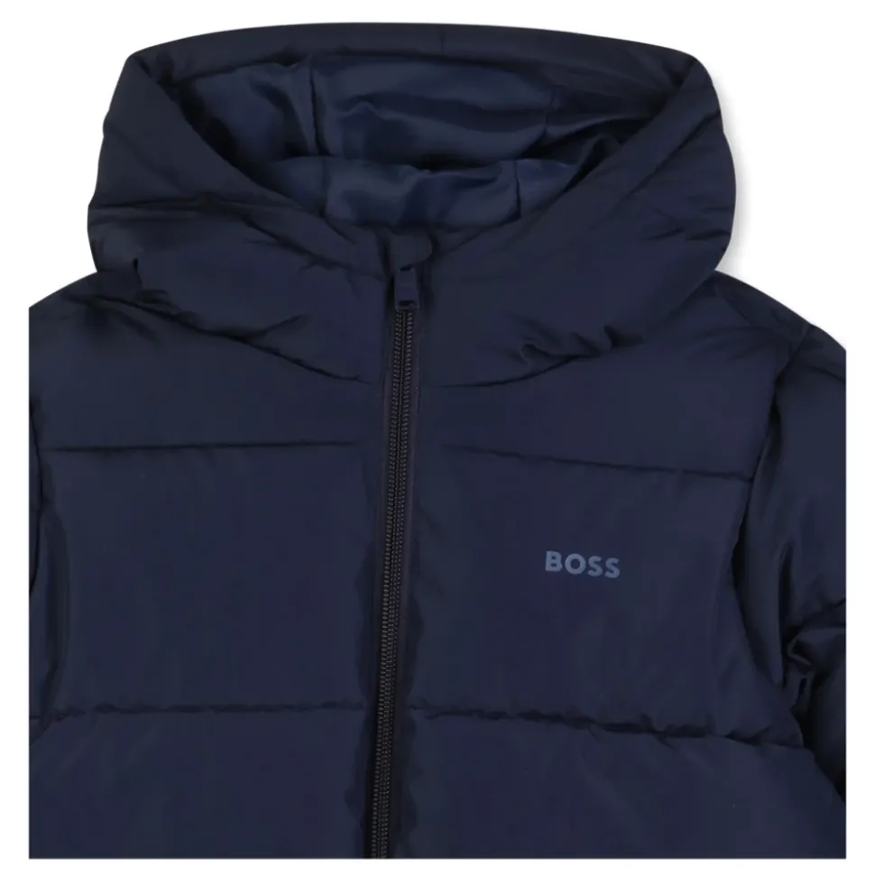 Blauwe Gewatteerde Jas met Capuchon