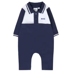 Blauwe Katoenen Piqué Romper met Logo