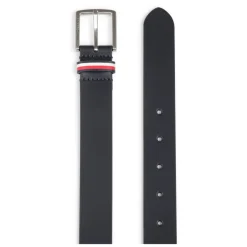 Blauwe leren riem met driekleurige lus