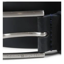 Blauwe leren riem met driekleurige lus