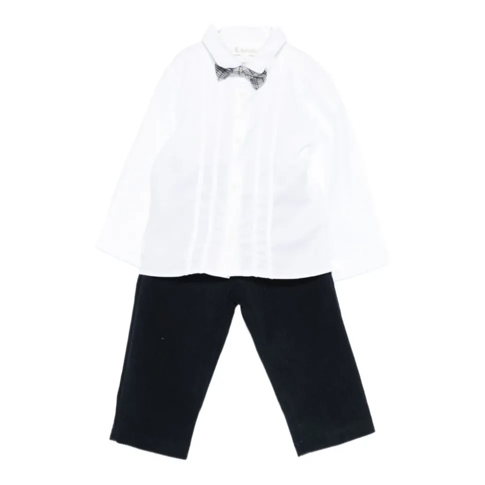 Blauwe Ribfluwelen Jurk Set Knoopsluiting