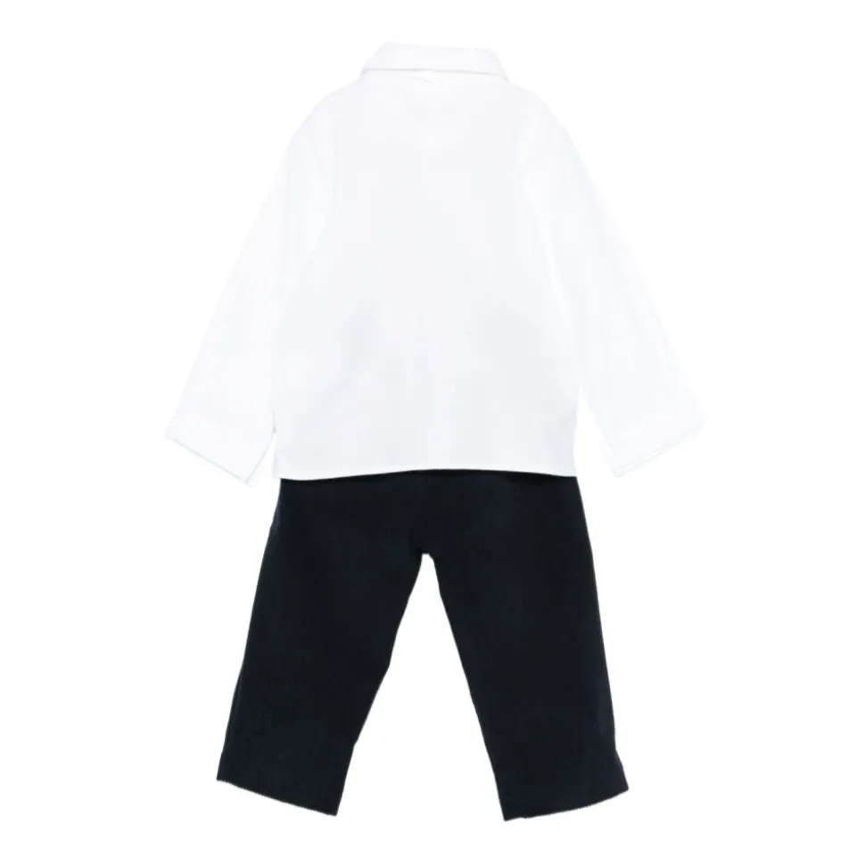 Blauwe Ribfluwelen Jurk Set Knoopsluiting