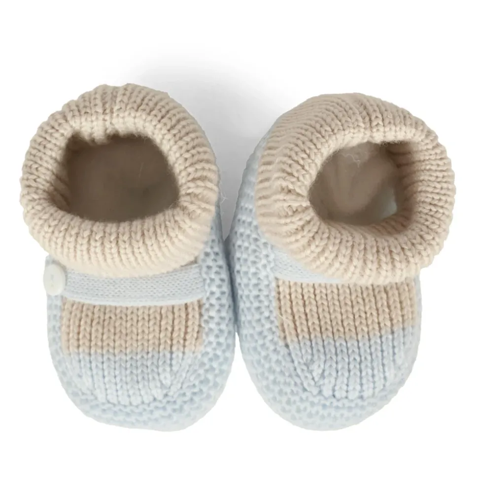 Blauwe Wol Baby Slofjes met Boorden