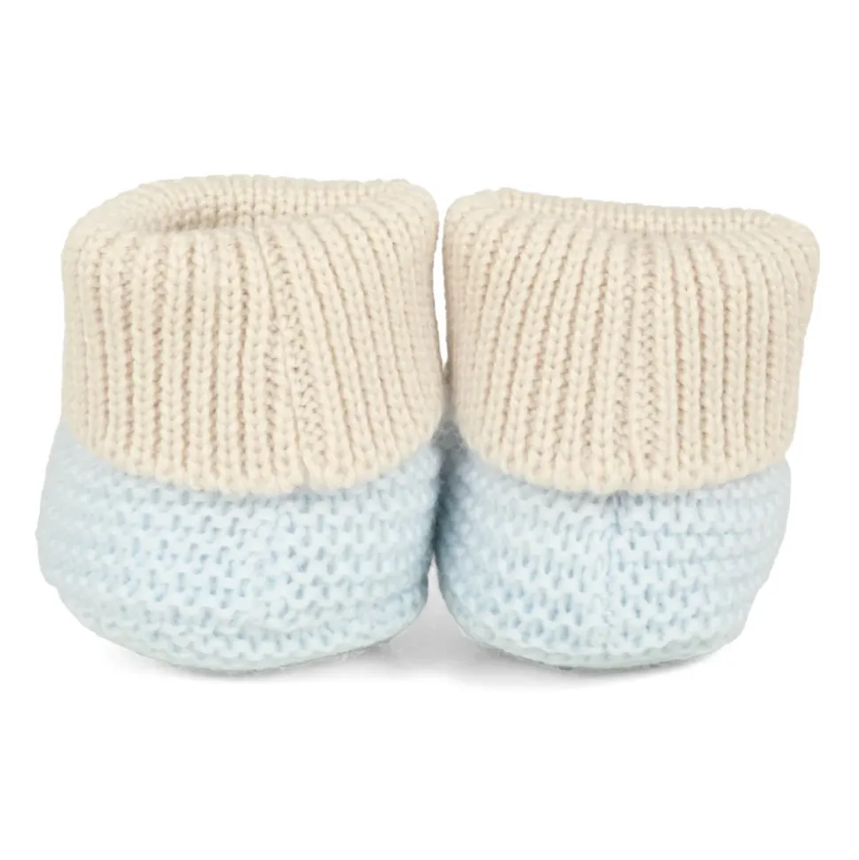 Blauwe Wol Baby Slofjes met Boorden