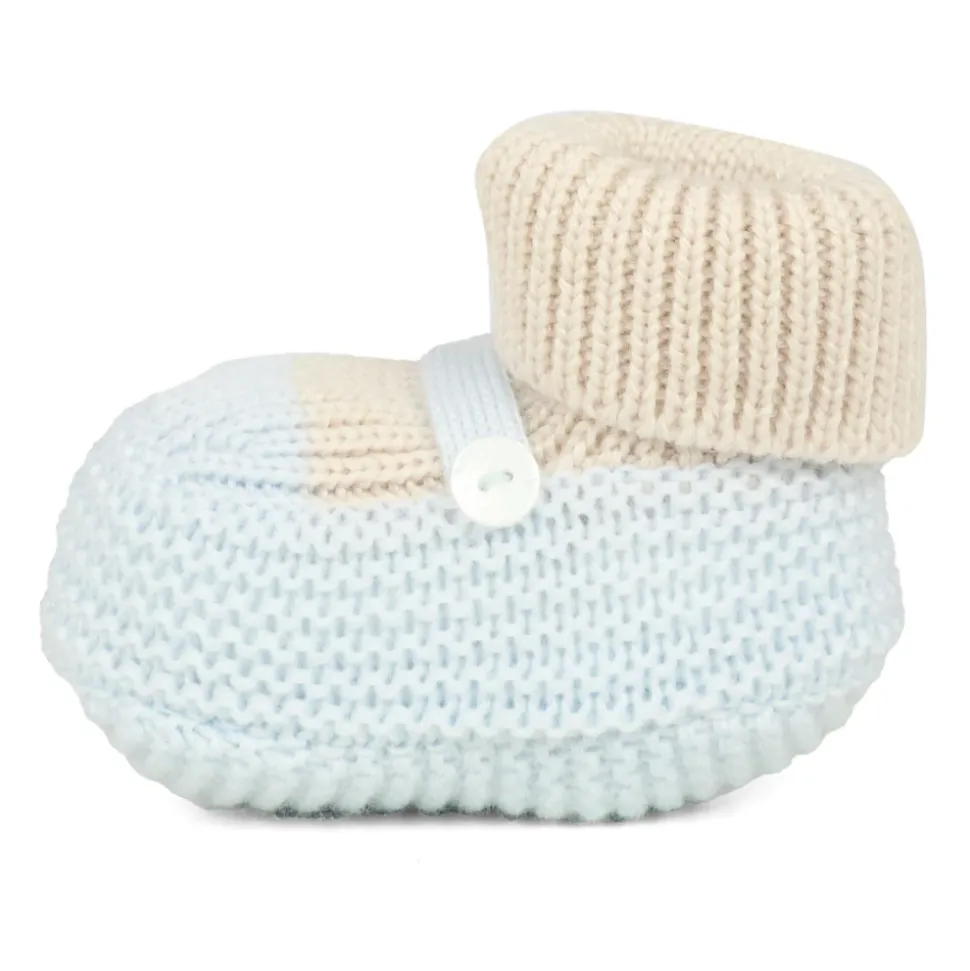 Blauwe Wol Baby Slofjes met Boorden