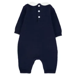 Blauwe wollen jumpsuit met Peter Pan-kraag