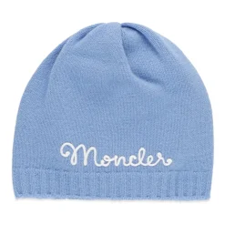 Blauwe Wollen Muts Meisje Logo Borduurwerk