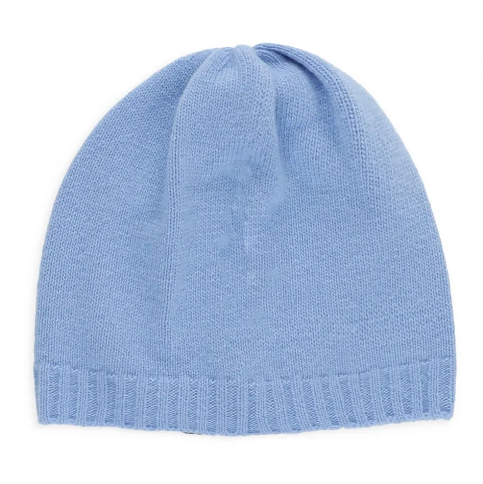 Blauwe Wollen Muts Meisje Logo Borduurwerk