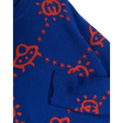 Blauwe Wollen Trui met Logo Patroon