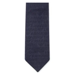 Blauwe Zijden Stropdas met Logo Versiering