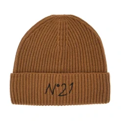 Bruine Beanie met Logo Borduursel