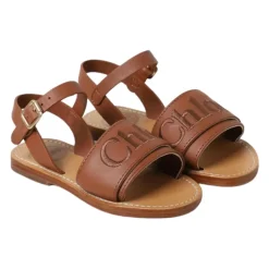 Bruine leren kindersandalen met ronde neus