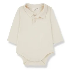 Ecru Katoenen Polo Top Lange Mouw