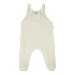 Ecru Katoenen Salopette Jurk met Houten Knopen