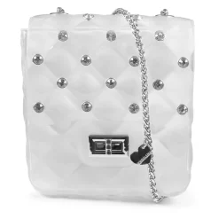 Elegante Witte PVC Gewatteerde Tas met Kristallen