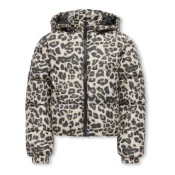 Freewear Print Puffer Jas in Silver Mink/Leo