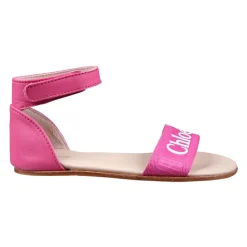 Fuchsia leren sandalen met logo-embleem