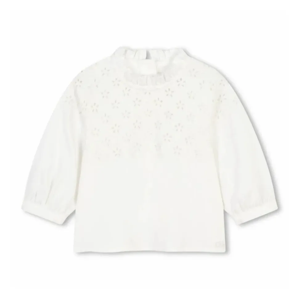 Geborduurde Witte Katoenen Kinderblouse