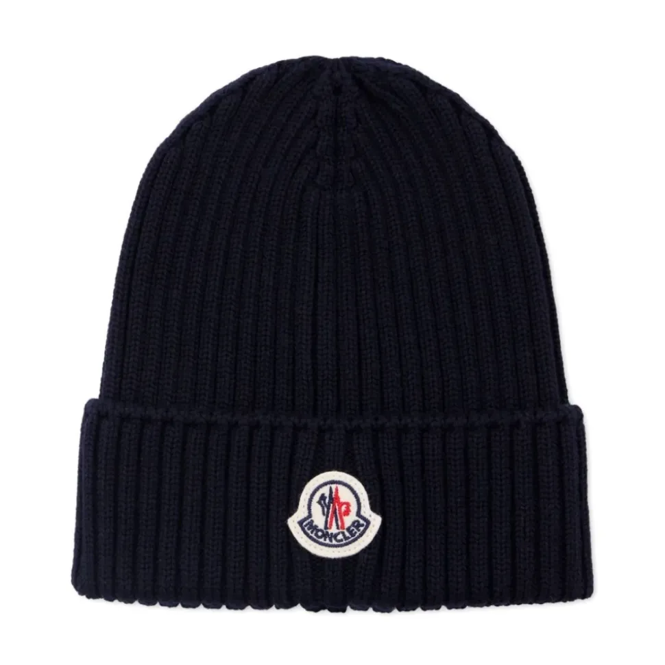 Geribbelde Wollen Beanie met Logo Patch