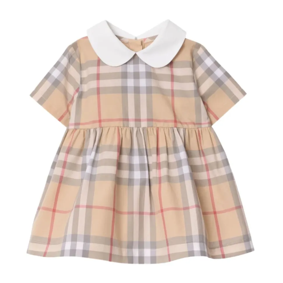 Geruite katoenen jurk met bloeiers